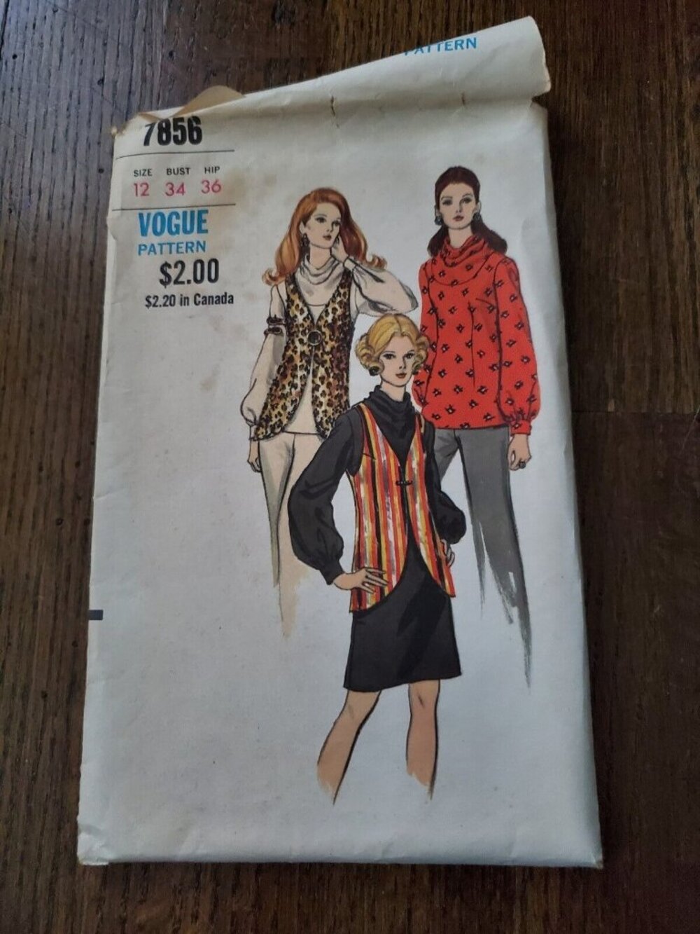 VINTAGE VOGUE 7856 BLOUSE DRESS VEST SIZE 12 BUST 34 CUT